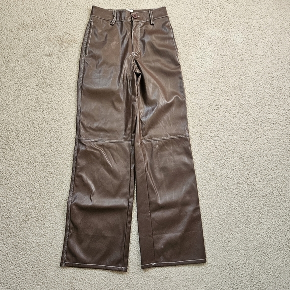 Princess Polly Brown Pleather Pants 0x30 - Picture 1 of 9